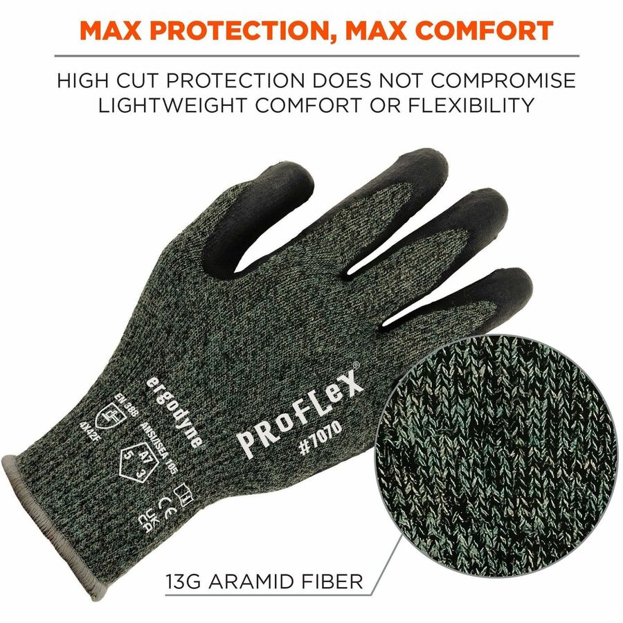Ergodyne 7070 Nitrile-Coated Cut-Resistant Gloves, XXL, Green, Synthetic Fiber, Touchscreen Capable, Heat, Cut & Abrasion Resistant, Machine Washable, 2 Pairs per Pack