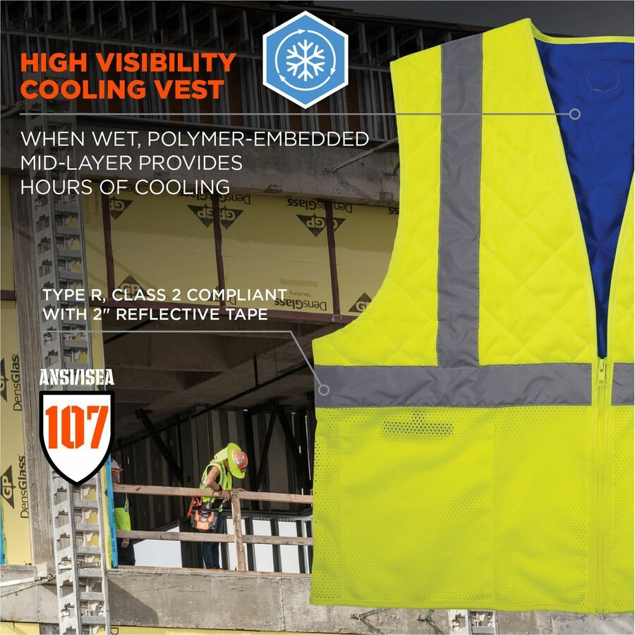 Ergodyne Chill-Its 6668 Hi-Vis Safety Cooling Vest, Small, Lime, Zipper Closure, 2 Pockets, Lightweight, Breathable, Reflective Strap, Water Repellent, 1 Each