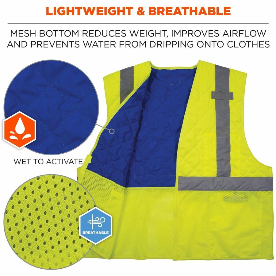 Ergodyne Chill-Its 6668 Hi-Vis Safety Cooling Vest, Small, Lime, Zipper Closure, 2 Pockets, Lightweight, Breathable, Reflective Strap, Water Repellent, 1 Each