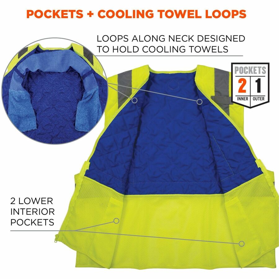 Ergodyne Chill-Its 6668 Hi-Vis Safety Cooling Vest, Small, Lime, Zipper Closure, 2 Pockets, Lightweight, Breathable, Reflective Strap, Water Repellent, 1 Each