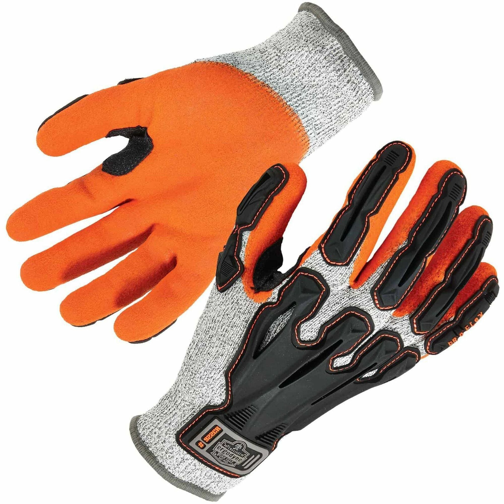 Ergodyne ProFlex 922CR Dorsal Cut-Resistant Gloves, Large, 6.25" Length, Nitrile Coating, Gray, HPPE/Nylon Spandex, Impact & Abrasion Resistant, Superior Grip, High Visibility, 2 Pairs