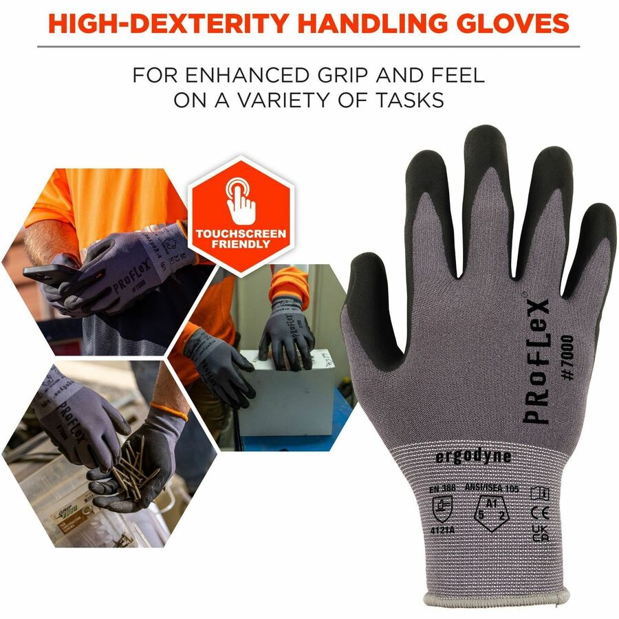 Ergodyne ProFlex 7000 Nitrile-Coated Gloves, XXL, Gray, Touchscreen Capable, Abrasion and Cut Resistant, Lightweight, Flexible, Non-slip Grip, 2 Pairs per Pack