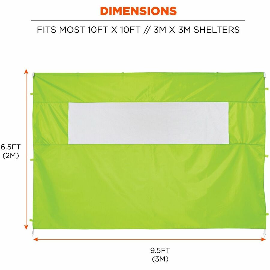 Ergodyne Shax 6092 Heavy-Duty Tent Sidewall with Mesh Window, Water Repellent, Lime, 1 Each