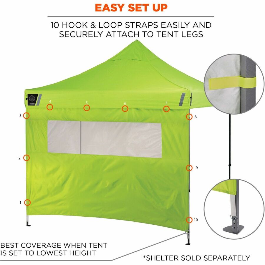 Ergodyne Shax 6092 Heavy-Duty Tent Sidewall with Mesh Window, Water Repellent, Lime, 1 Each
