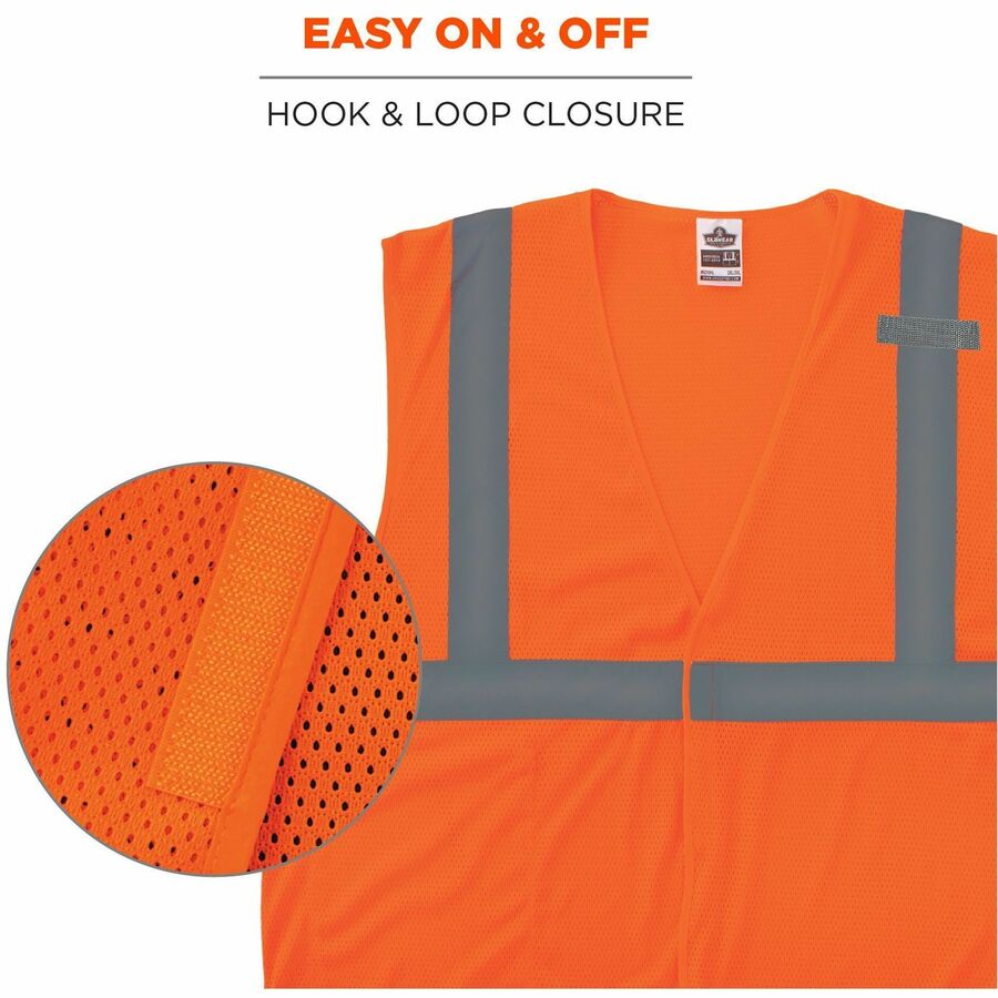 Ergodyne GloWear 8210HL Mesh Hi-Vis Safety Vest, 4X-Large, Orange, Hook & Loop Closure, 2 Pockets, Polyester Mesh, Reflective, Lightweight, Breathable, Machine Washable, 1 Each