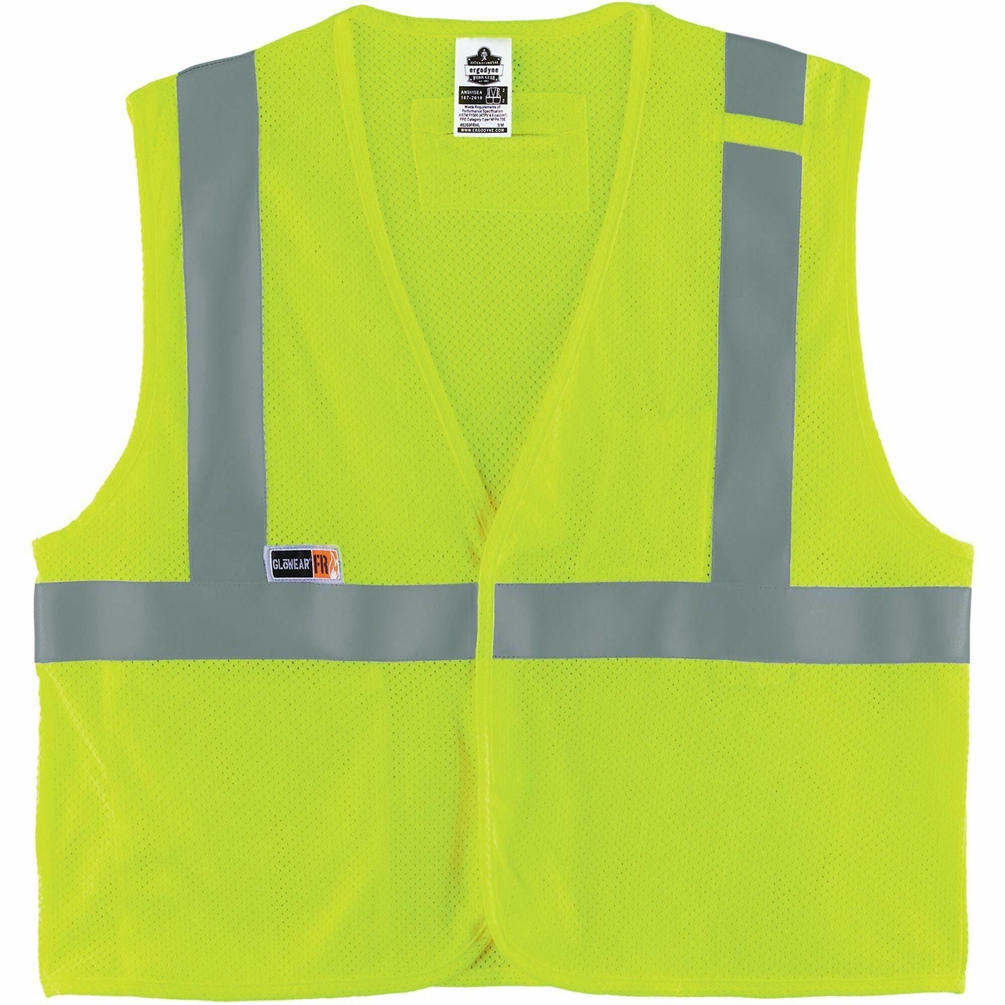 Ergodyne GloWear 8263FRHL Hi-Vis Safety Vest, 2X/3X, Lime, Mesh/Modacrylic, Flame Resistant, Reflective, 2 Pockets, Hook & Loop Closure, Machine Washable, 1 Each