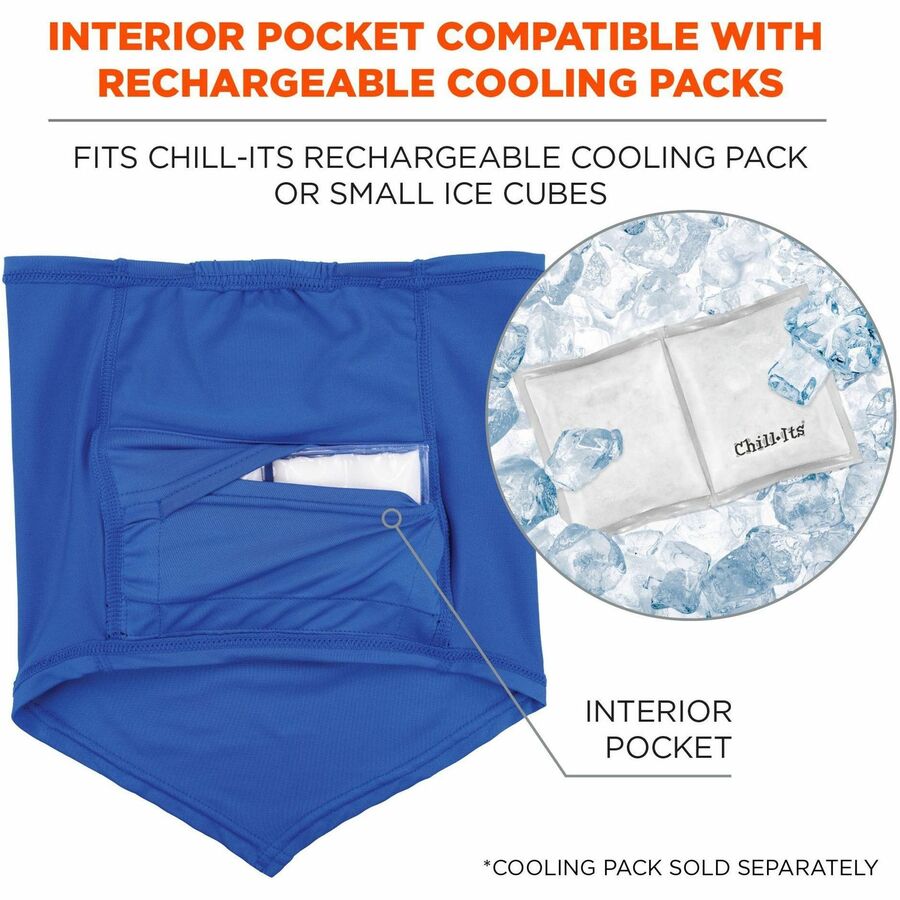 Ergodyne 6483 Cooling Neck Gaiter Bandana with Pocket, Small/Medium, Blue, Spandex/Polyester/MicroFiber, 1 Each