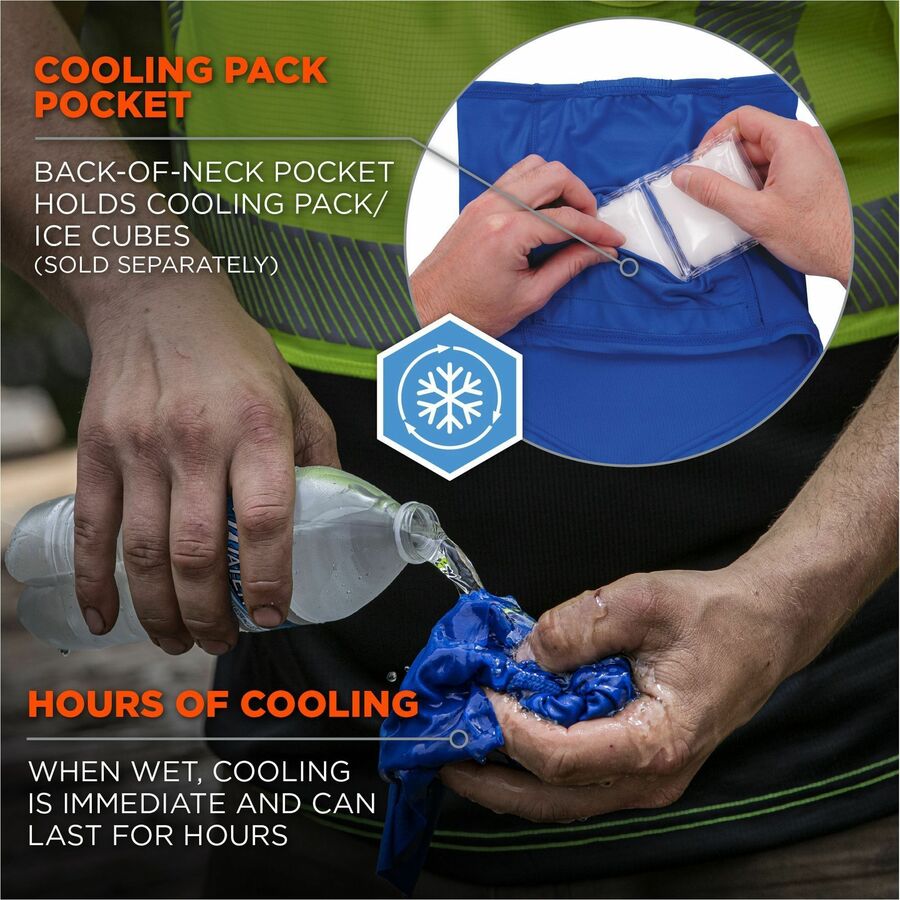 Ergodyne 6483 Cooling Neck Gaiter Bandana with Pocket, Small/Medium, Blue, Spandex/Polyester/MicroFiber, 1 Each