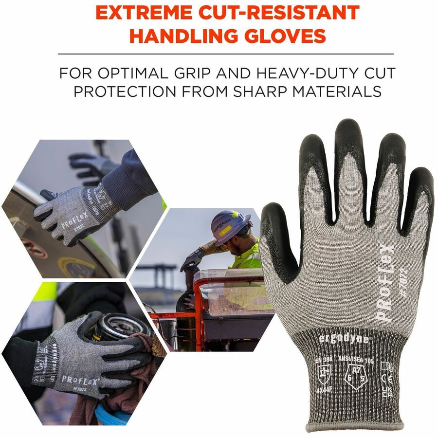 Ergodyne ProFlex 7072 Nitrile-Coated Cut-Resistant Gloves, X-Large, Gray, ANSI A7, 18-Gauge, Machine Washable, Dual Layer, Non-slip, Breathable, 2 Pairs per Pack