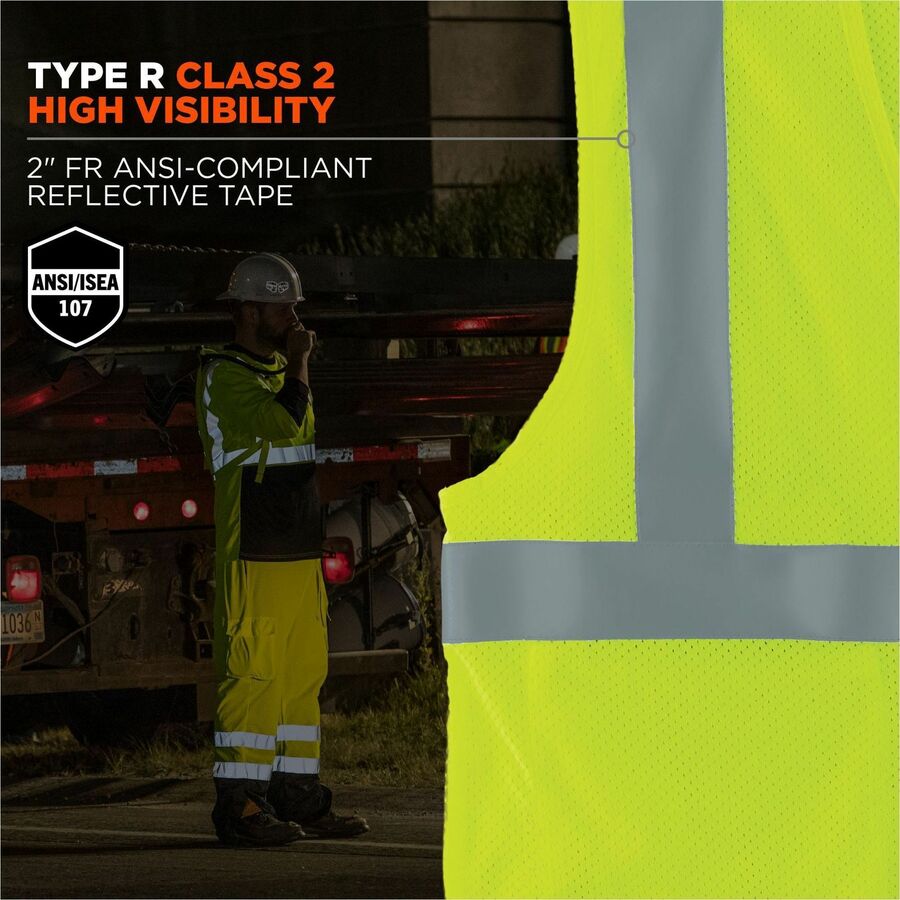 Ergodyne GloWear 8263FRHL Hi-Vis Safety Vest, Small/Medium, Lime, Flame Resistant, Mesh/Modacrylic, 2 Pockets, Reflective, Hook & Loop Closure, Machine Washable, 1 Each