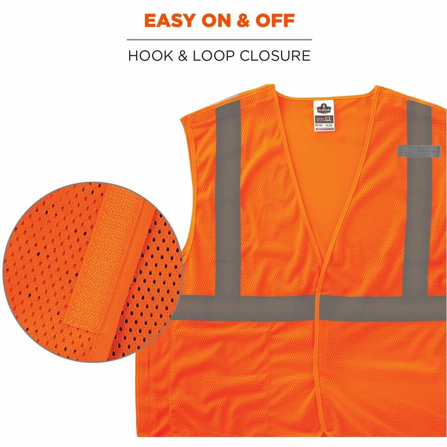 Ergodyne GloWear 8215BA Breakaway Mesh Safety Vest, Large, Orange, Polyester Mesh, ANSI Type R/Class 2, Hook & Loop Closure, 1 Pocket, Reflective Strap, Mic Tab, Lightweight, Breathable, 1 Each