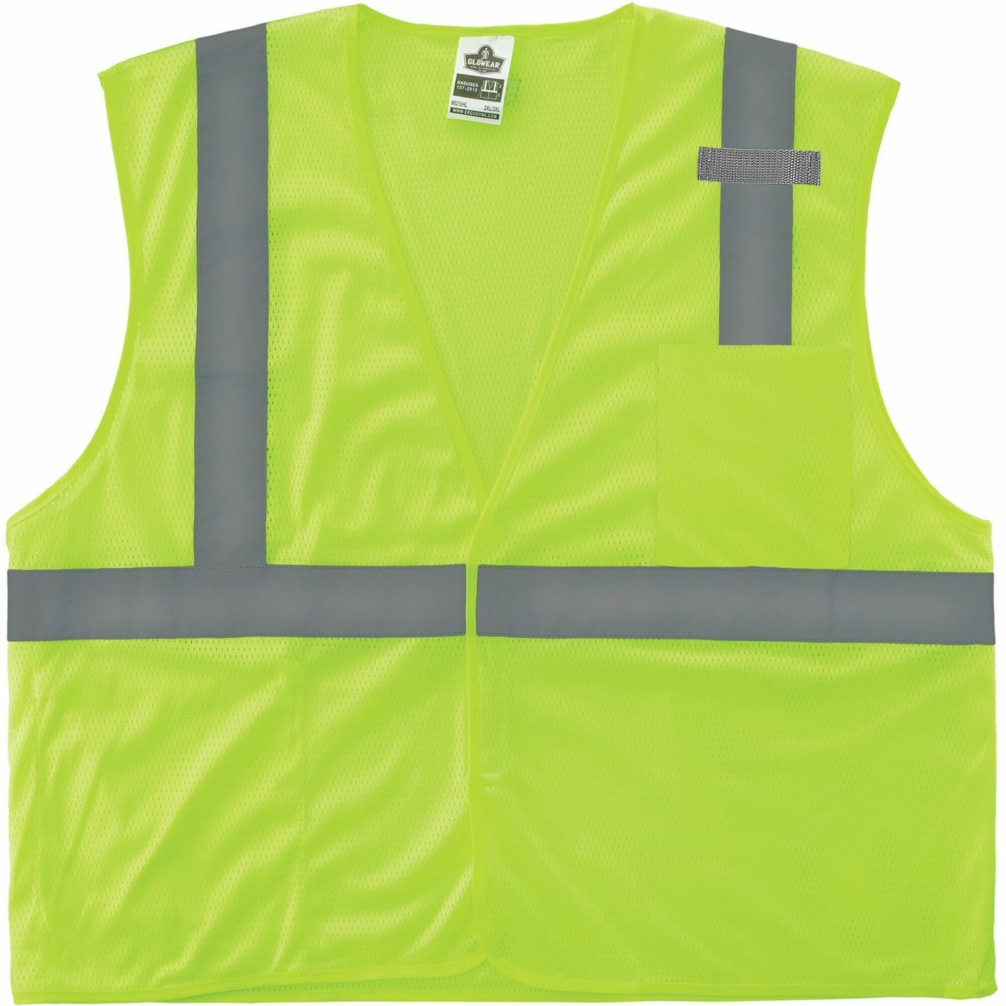 Ergodyne GloWear 8210HL Mesh Hi-Vis Safety Vest, 3X-Large, Lime, Polyester Mesh, Hook & Loop Closure, 2 Pockets, Reflective, Lightweight, Breathable, Machine Washable, 1 Each