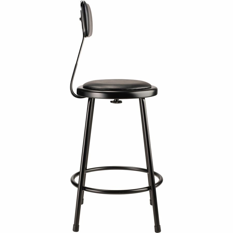 NPS® 24" Heavy Duty Vinyl Padded Steel Stool with Backrest, Surface Color: Black, Frame Color: Black