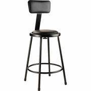 NPS® 24" Heavy Duty Vinyl Padded Steel Stool with Backrest, Surface Color: Black, Frame Color: Black
