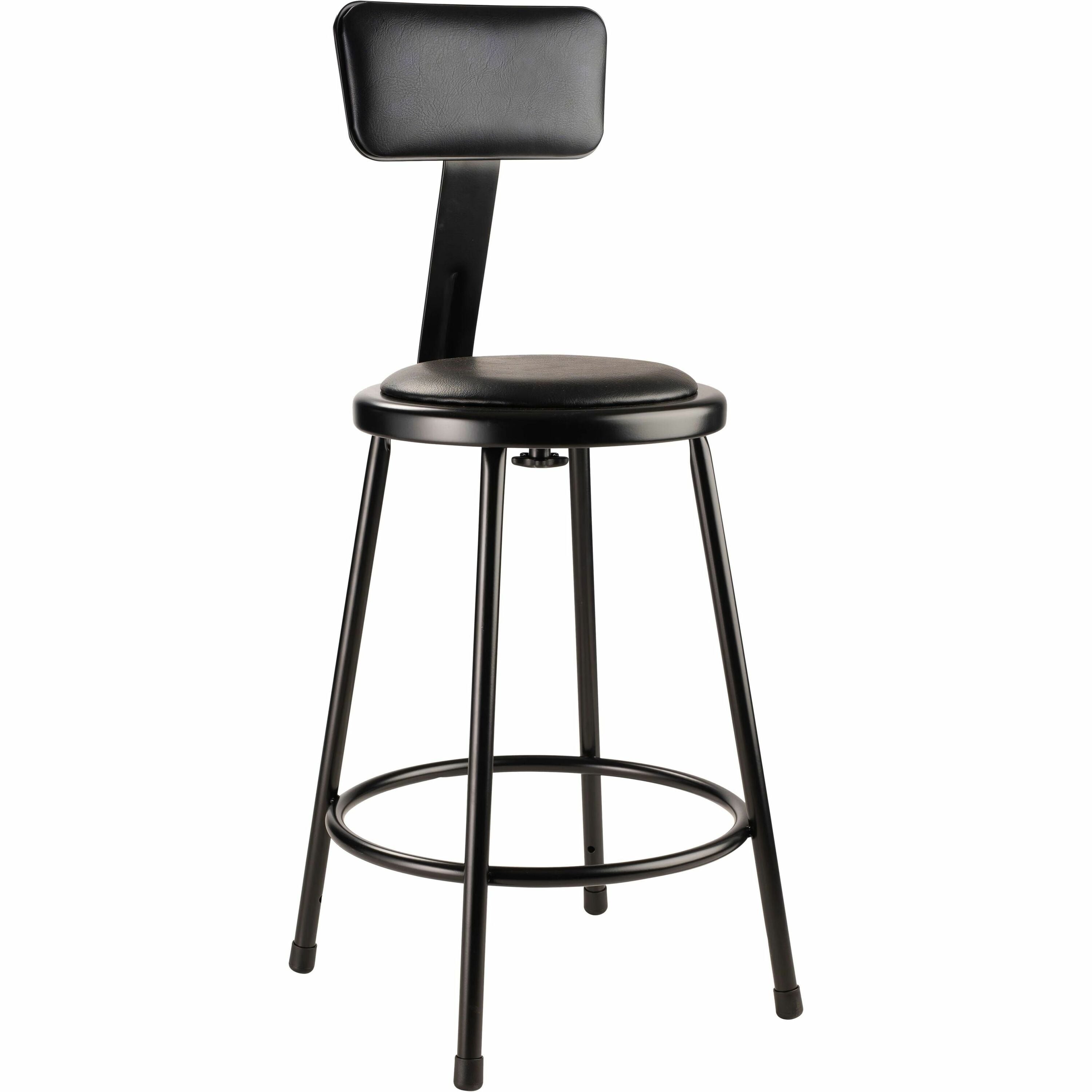 NPS® 24" Heavy Duty Vinyl Padded Steel Stool with Backrest, Surface Color: Black, Frame Color: Black