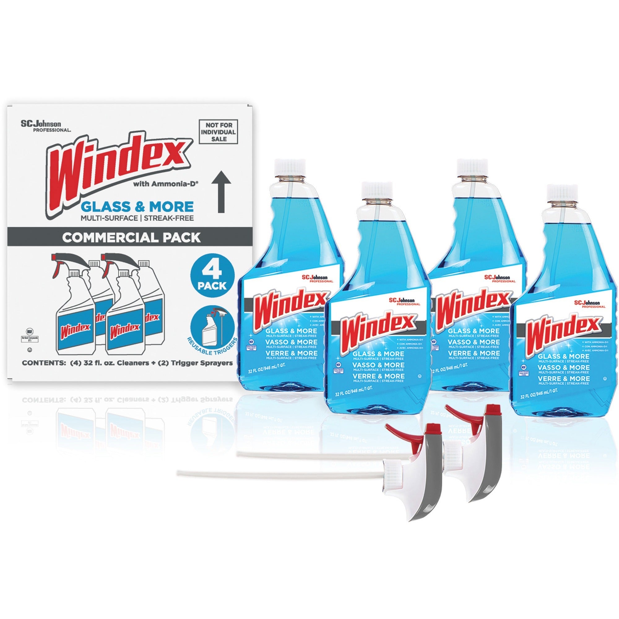 Windex Glass & More Streak-Free Cleaner, Fresh Scent, 32 fl oz Blue Bottle, 4 Bottles per Carton