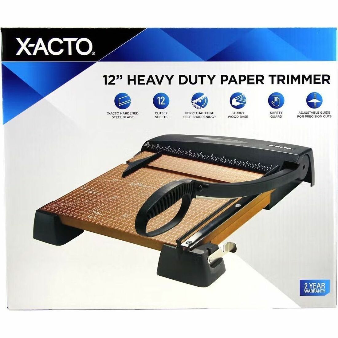 12 Sheet Cutting Capacity - Steel Blade - 12" Cutting Length x 12" Width x 12" Length - Heavy Duty, Textured Grip, Sturdy, Self-sharpening Blade - Wood - Brown - 1 Box