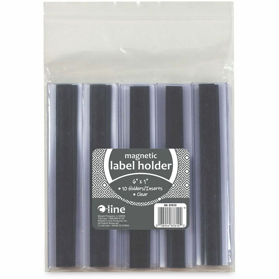 C-Line Label Holder, Magnetic, Side-loading, Clear PVC Plastic, Supports 6" x 1" Media, 5.3" H x 7" W x 7" D, 10 per Pack