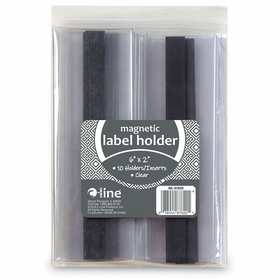C-Line Label Holder, Plastic, Clear, Magnetic, Side-loading, 10/Pack