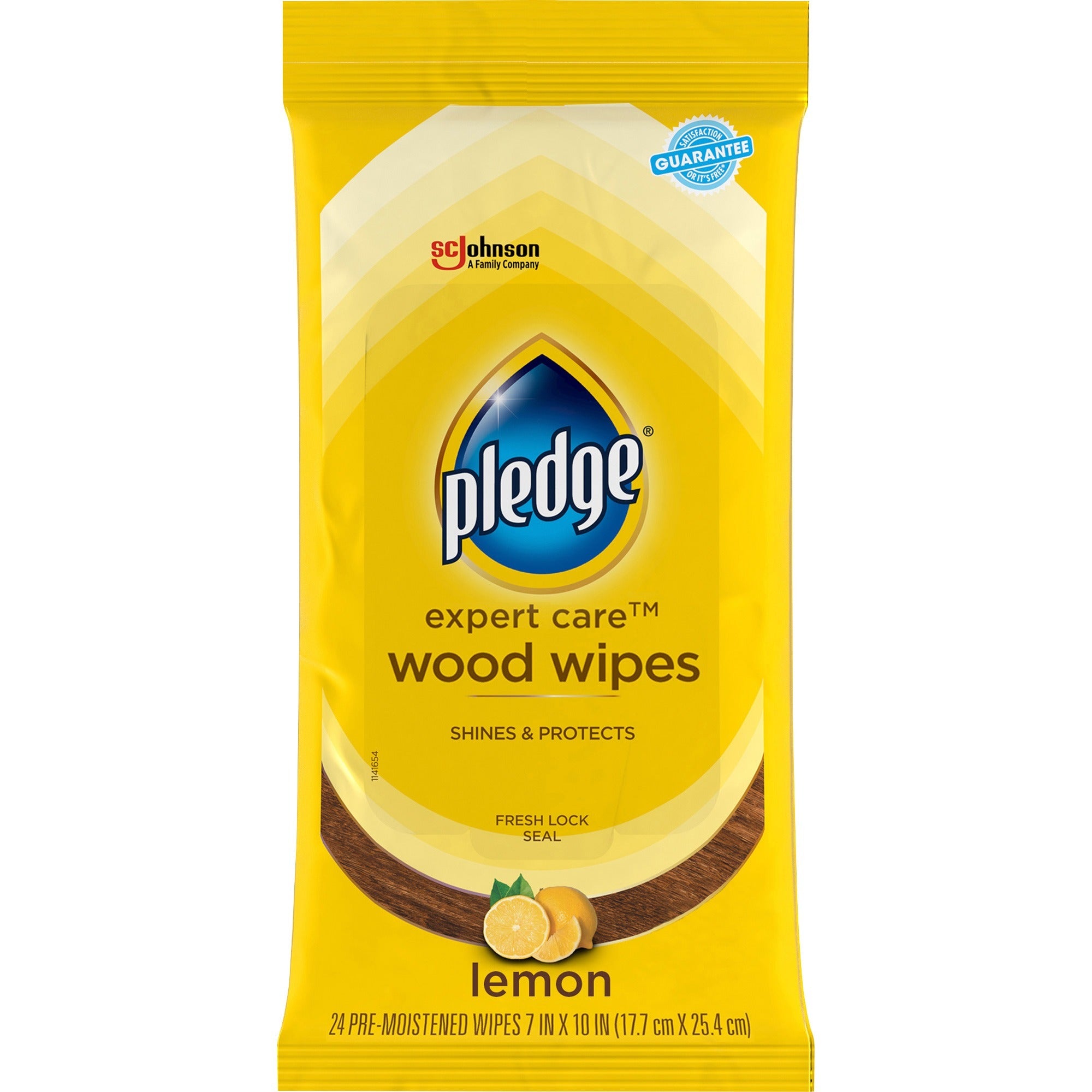 Pledge Lemon Enhancing Polish Wipes, Lemon Scent, Pre-moistened, Wax-free, Yellow, 7" x 10", 24 Pack