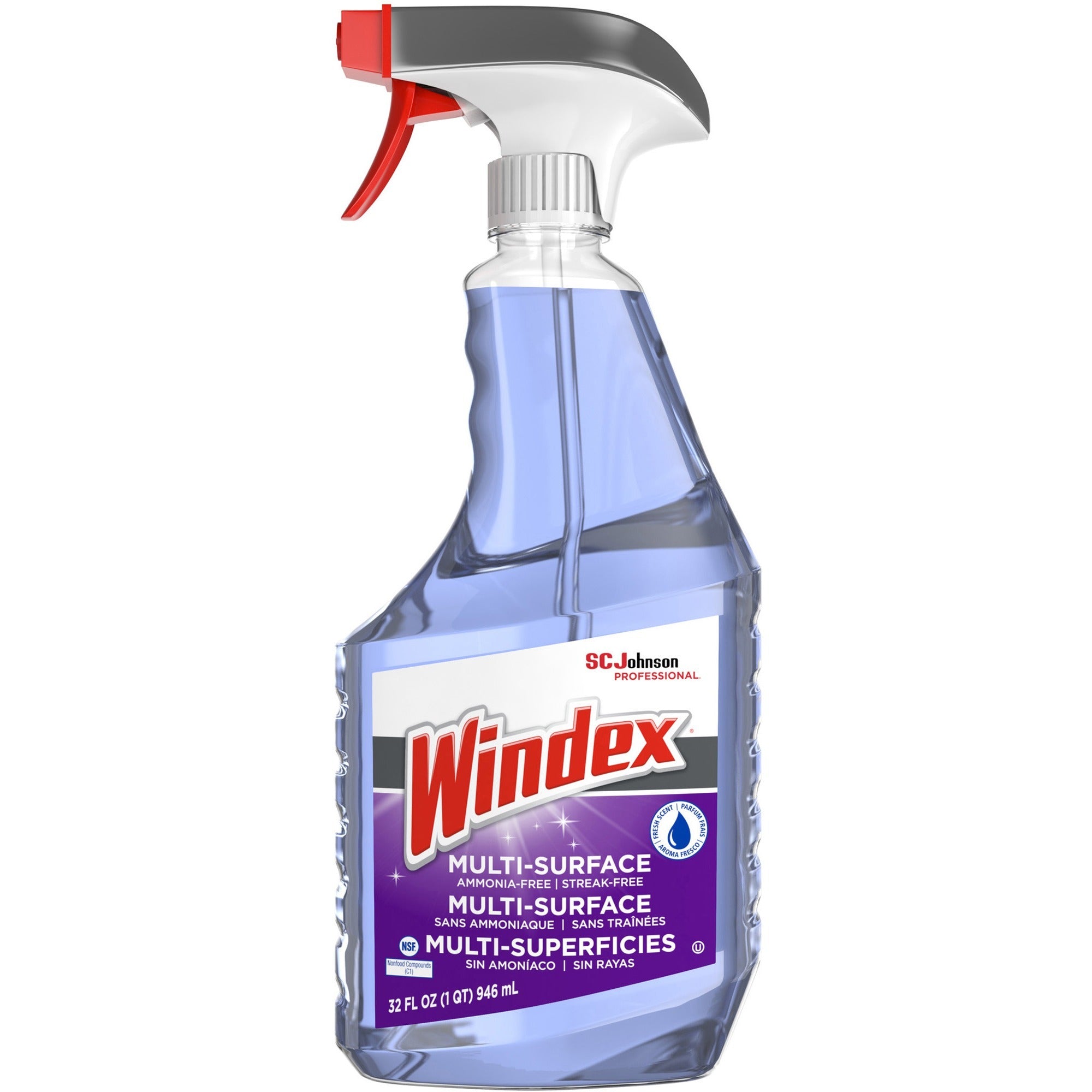 Windex Non-Ammoniated Cleaner, 32 fl oz, Streak-Free, Refillable, Purple Trigger Bottle, 1 Each