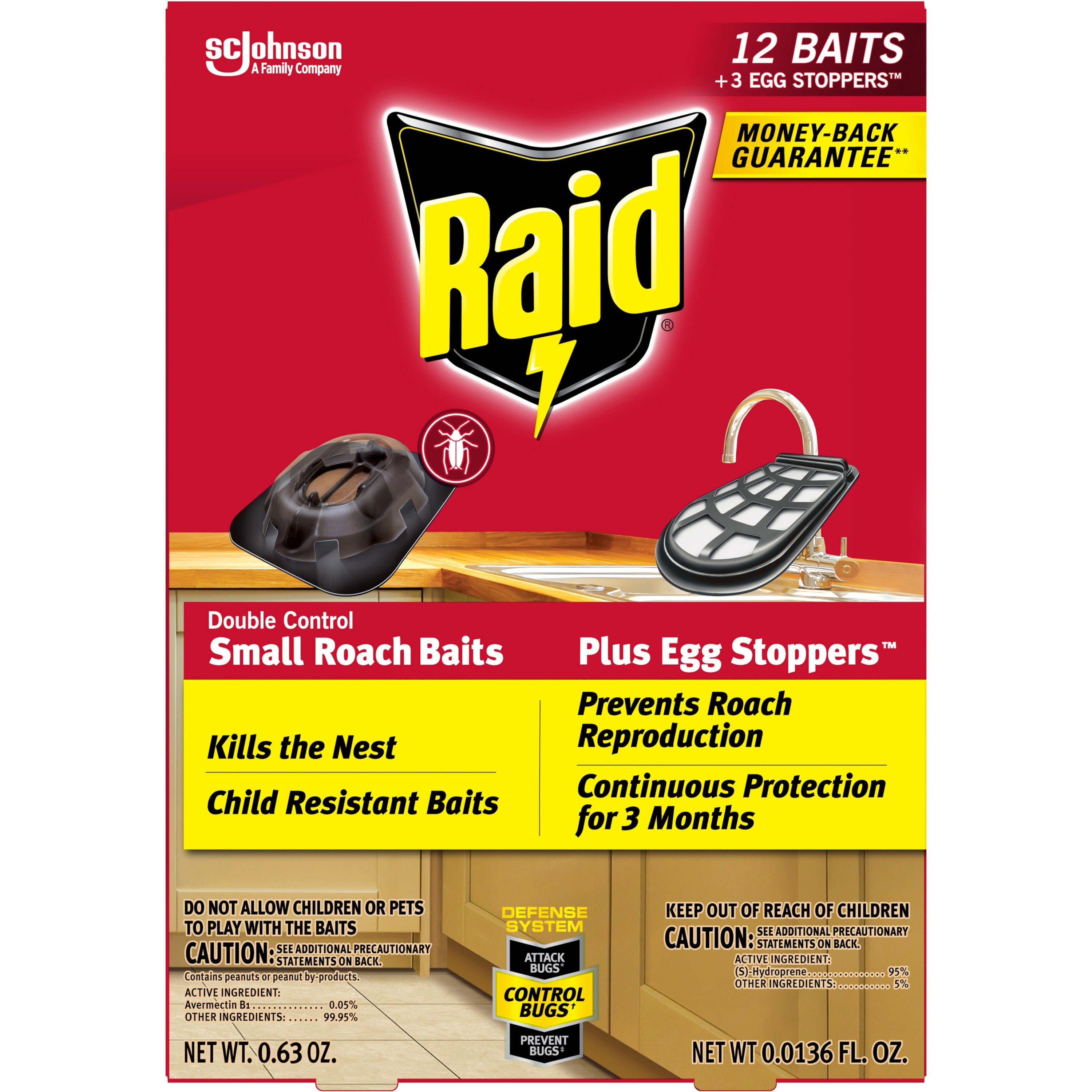 Raid Double Control Small Roach Baits, Red, 12 per Box