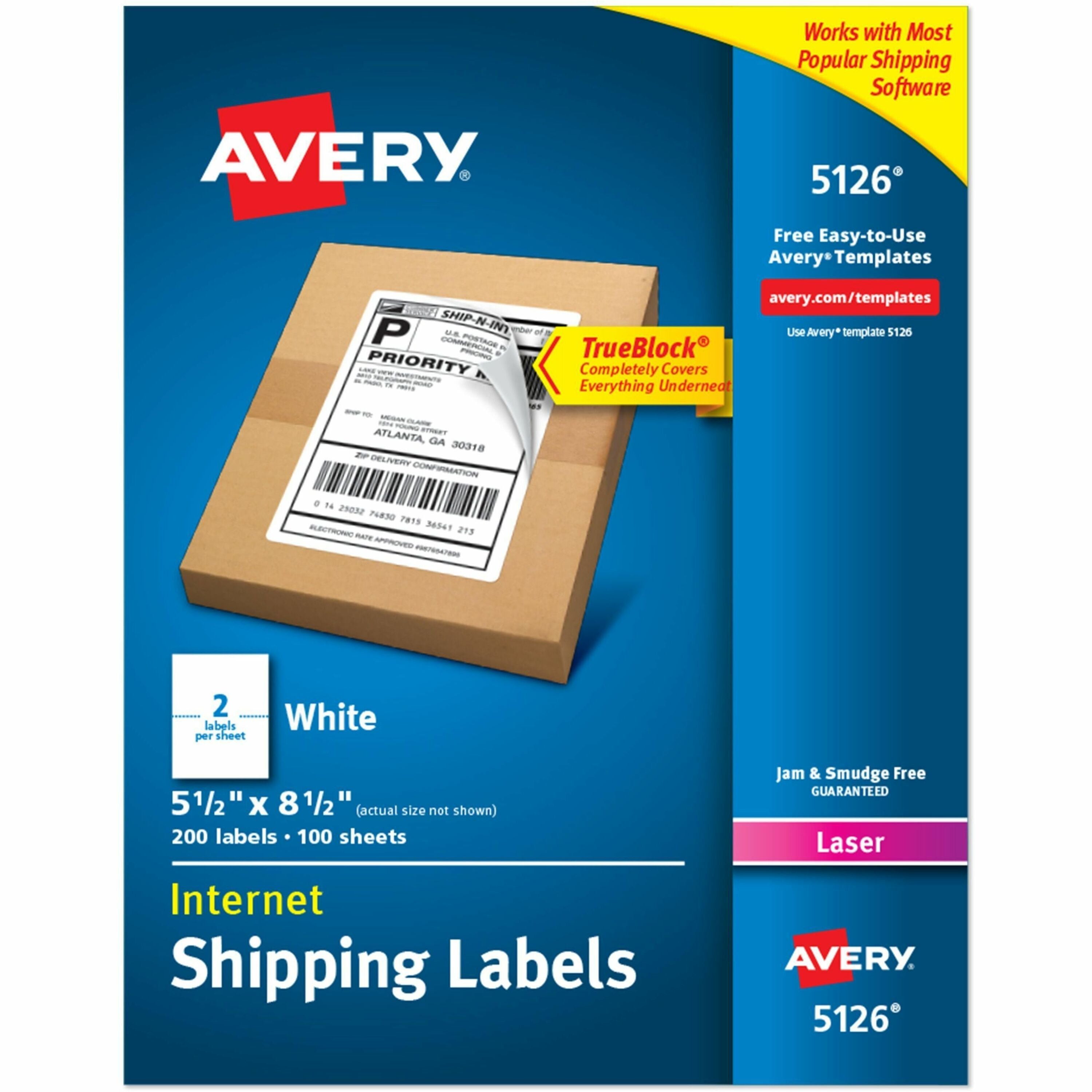 5 1/2" Width x 8 1/2" Length - Permanent Adhesive - Rectangle - Laser - White - Paper - Permanent Adhesive, Jam Resistant, Smudge Resistant, Customizable, Stick & Stay - 2 / Sheet - 100 Total Sheets - 200 Total Label(s) - 1 Box