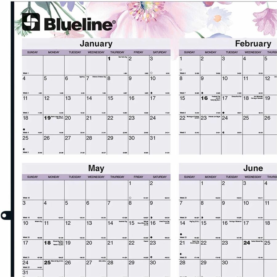 Large - Monthly, Yearly - 12 Month - January 2026 to December 2026 - 36" x 24" Sheet Size - Wall Mount - Metal - 3" Height x 3" Width - Yearly Calendar, Laminated, Eyelet, Hanging Hole, Printed - 1 Each