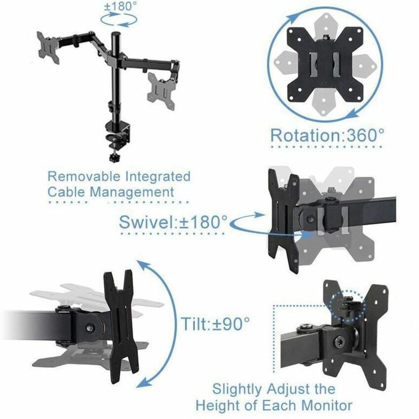Rocelco RDM2 Desk Mount for LCD Monitor, LED Monitor, Display Stand - Black - Landscape/Portrait