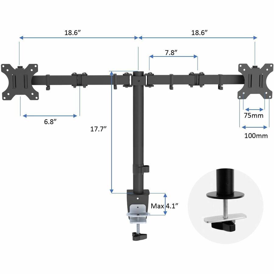 Rocelco RDM2 Desk Mount for LCD Monitor, LED Monitor, Display Stand - Black - Landscape/Portrait