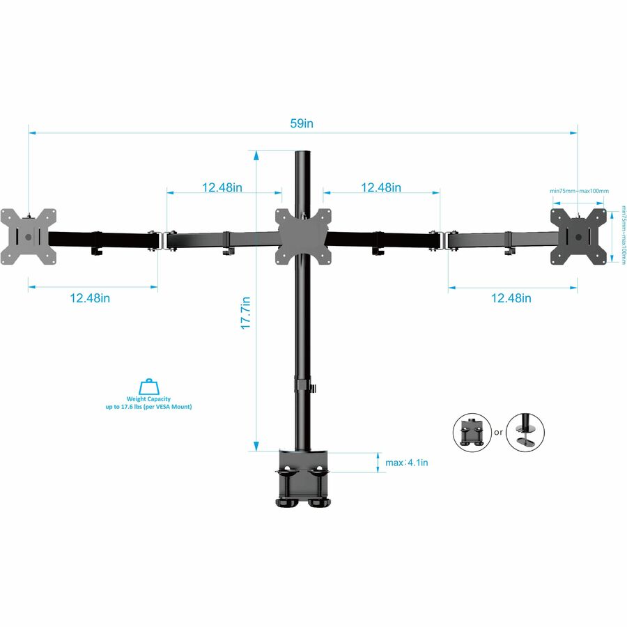 Rocelco RDM3 Desk Mount for LCD Monitor, LED Monitor, Display Stand - Black - Landscape/Portrait