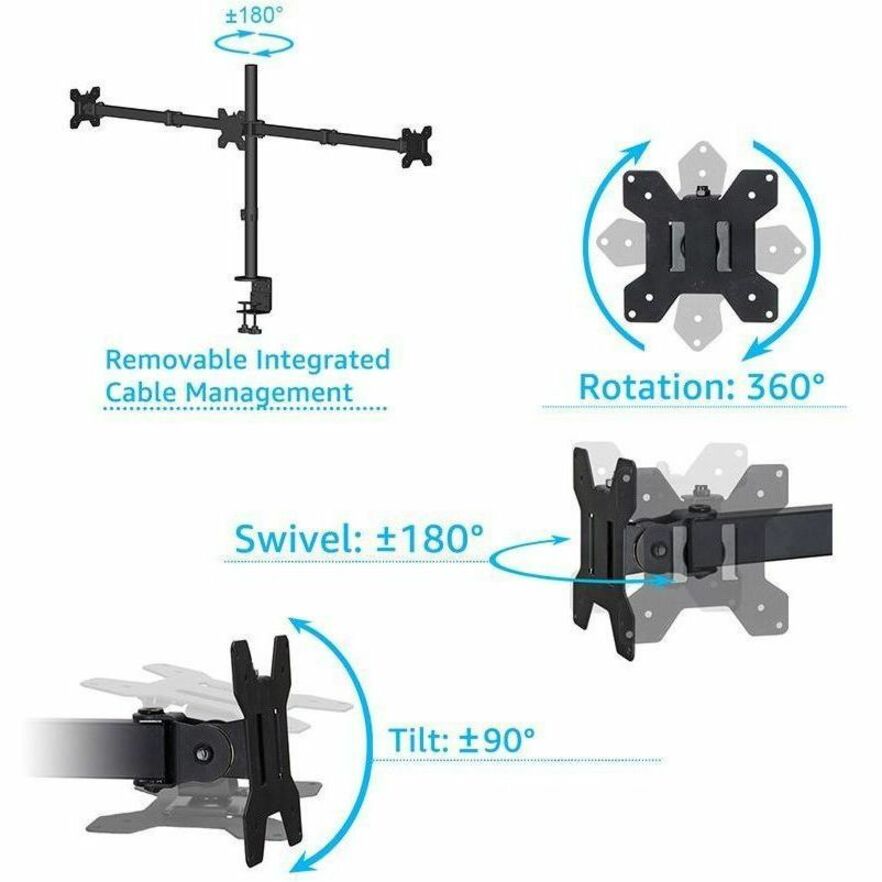 Rocelco RDM3 Desk Mount for LCD Monitor, LED Monitor, Display Stand - Black - Landscape/Portrait