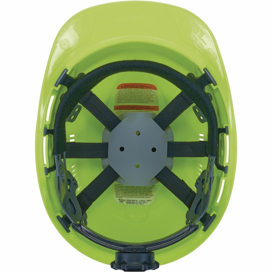 Ergodyne 8966 Lightweight Cap-Style Hard Hat, Lime, High-Density Polyethylene, Adjustable Ratchet, Ventilated, Sweatband, Anti-Impact, 6-Point Suspension, 1 Each