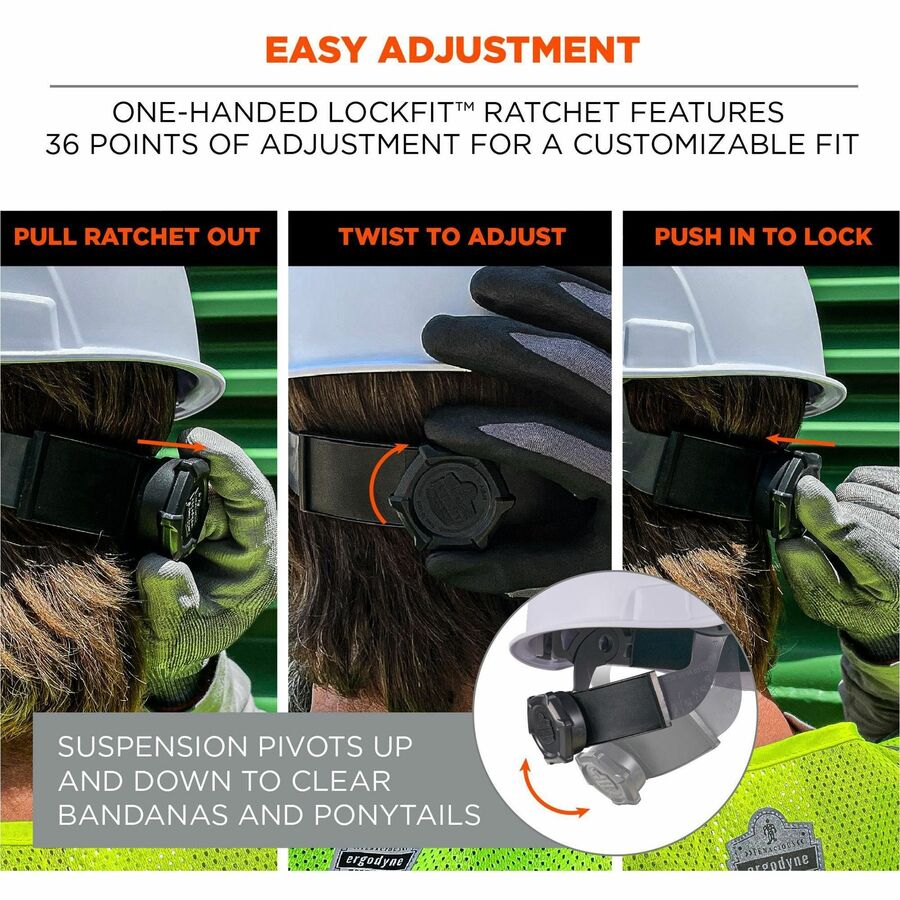 Ergodyne 8966 Lightweight Cap-Style Hard Hat, Lime, High-Density Polyethylene, Adjustable Ratchet, Ventilated, Sweatband, Anti-Impact, 6-Point Suspension, 1 Each