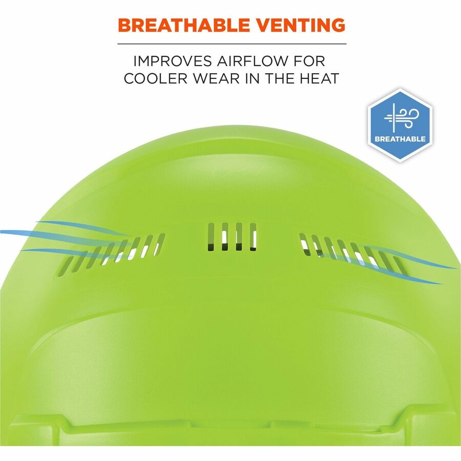 Ergodyne 8966 Lightweight Cap-Style Hard Hat, Lime, High-Density Polyethylene, Adjustable Ratchet, Ventilated, Sweatband, Anti-Impact, 6-Point Suspension, 1 Each