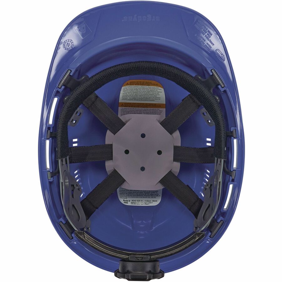 Ergodyne 8966 Lightweight Cap-Style Hard Hat, Blue, High-Density Polyethylene, Adjustable Ratchet, Ventilated, Sweatband, Anti-Impact, 6-Point Suspension, 1 Each