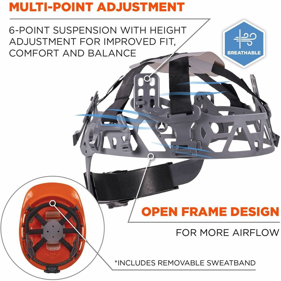 Ergodyne 8966 Lightweight Cap-Style Hard Hat, High-Density Polyethylene, Orange, Adjustable Ratchet, Ventilated, Sweatband, Anti-impact, 6-Point Suspension, 1 Each