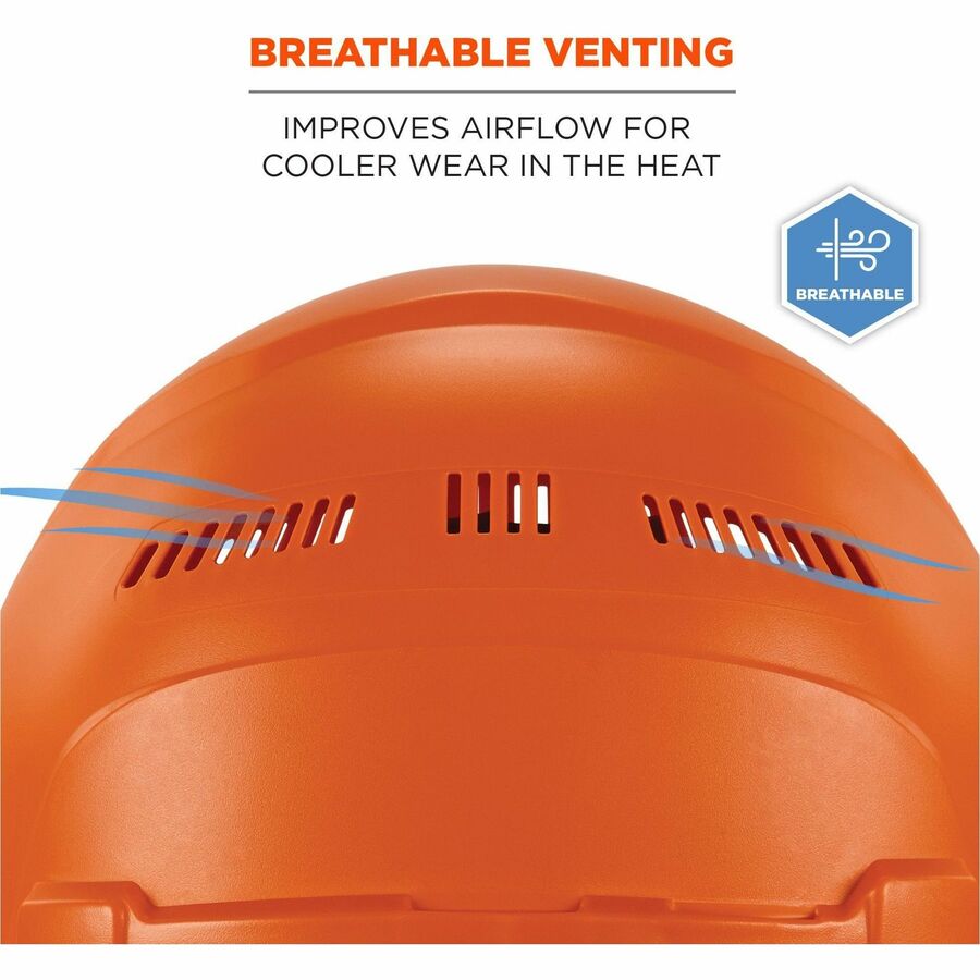 Ergodyne 8966 Lightweight Cap-Style Hard Hat, High-Density Polyethylene, Orange, Adjustable Ratchet, Ventilated, Sweatband, Anti-impact, 6-Point Suspension, 1 Each