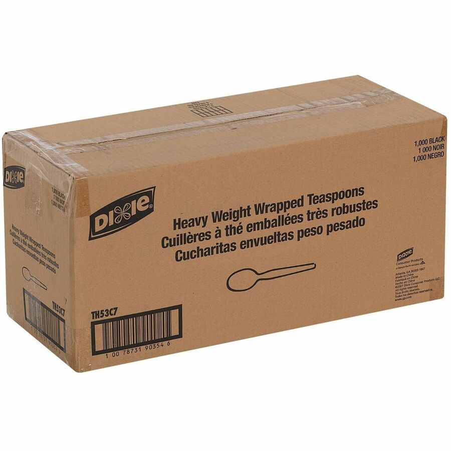 Dixie Heavy Weight Black Polystyrene Disposable Teaspoons, 6" Length, 1000 per Case