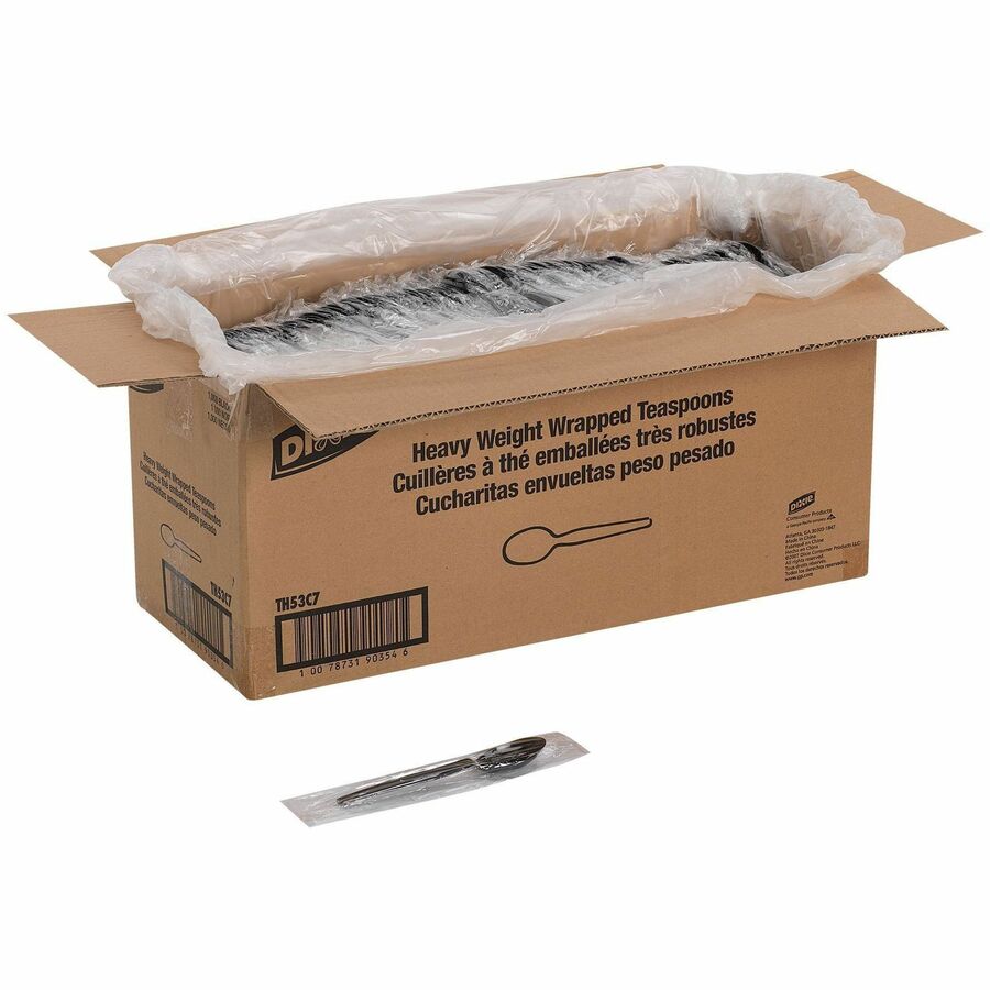 Dixie Heavy Weight Black Polystyrene Disposable Teaspoons, 6" Length, 1000 per Case