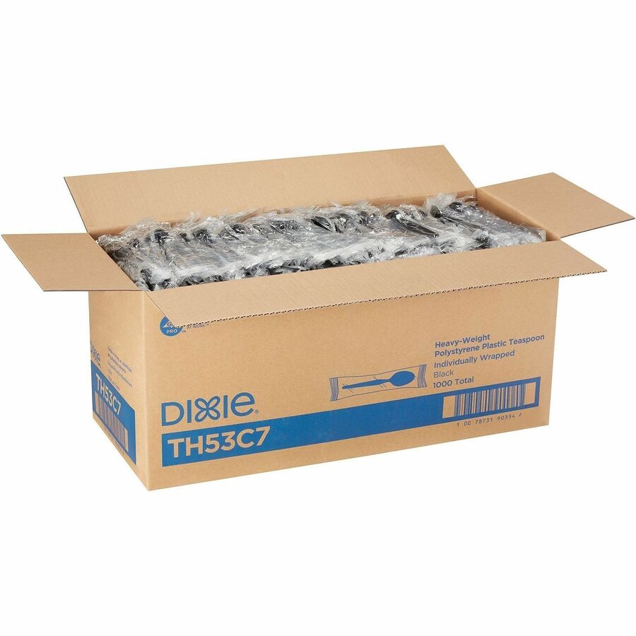 Dixie Heavy Weight Black Polystyrene Disposable Teaspoons, 6" Length, 1000 per Case