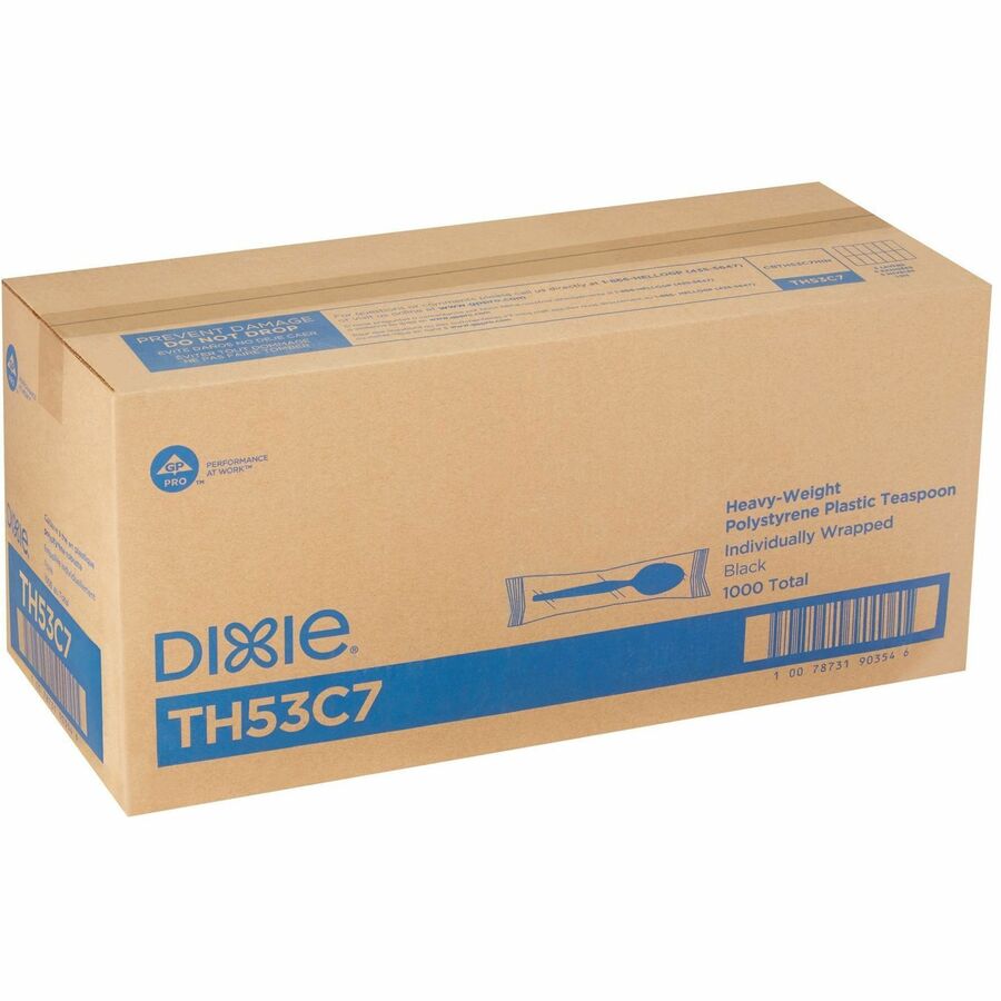 Dixie Heavy Weight Black Polystyrene Disposable Teaspoons, 6" Length, 1000 per Case