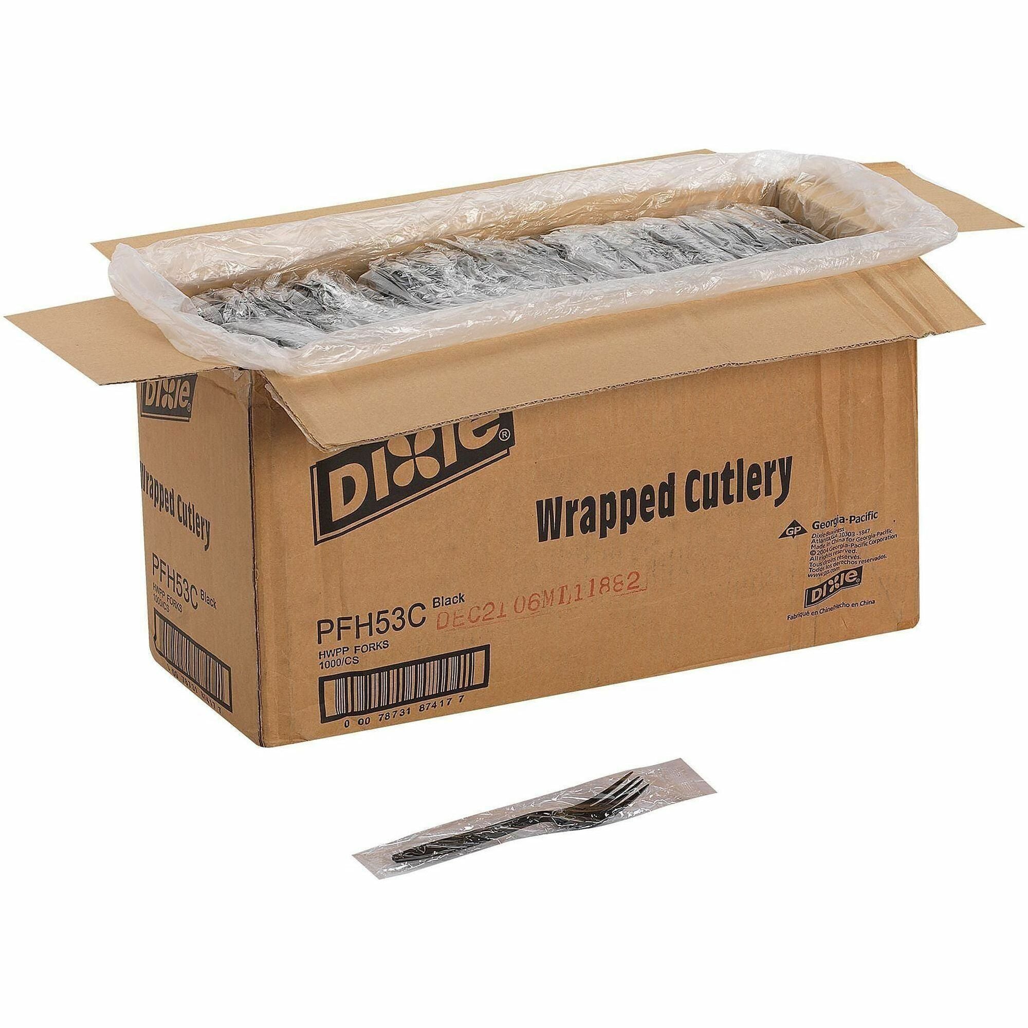 Dixie Heavy Weight Black Polypropylene Disposable Forks, 1000 per Case