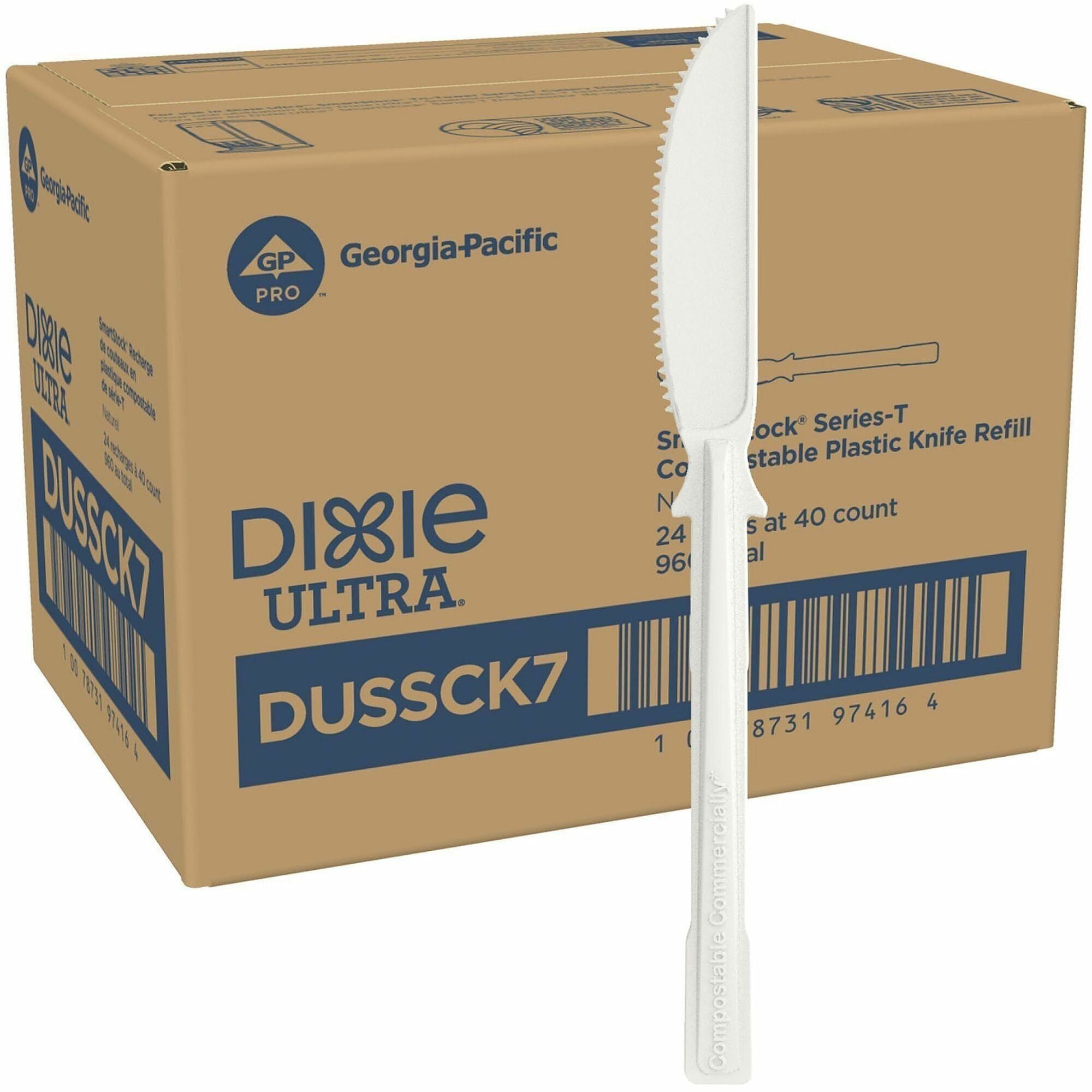 Dixie Ultra SmartStock Cutlery Set, Knife, Disposable, CPLA, Natural Beige, 960 per Case