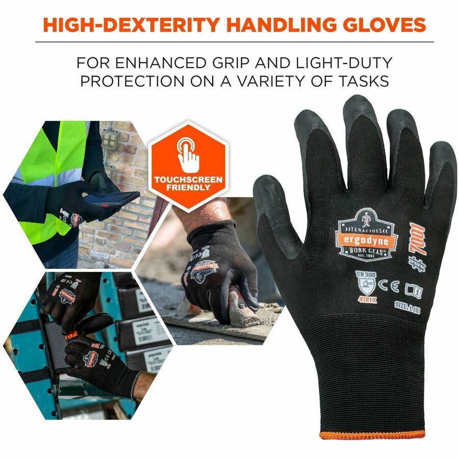 Ergodyne ProFlex 7001 Nitrile-Coated Gloves, X-Small, Black