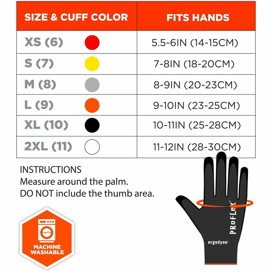 Ergodyne ProFlex 7001 Nitrile-Coated Gloves, X-Small, Black