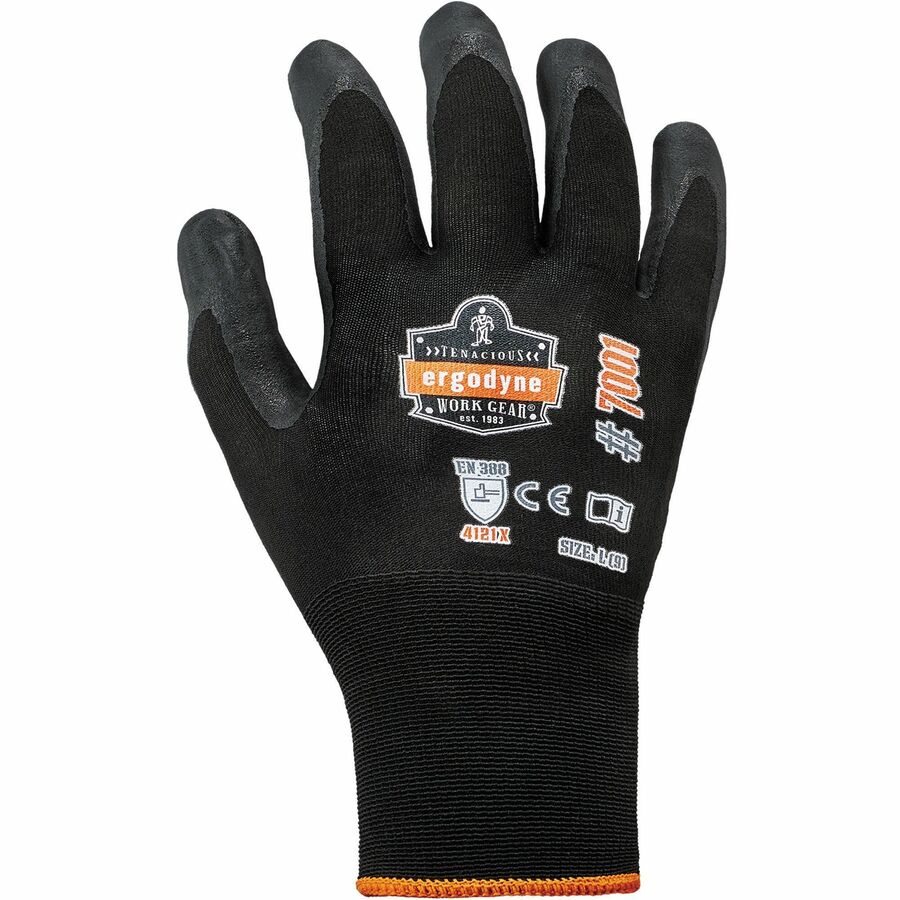Ergodyne ProFlex 7001 Nitrile-Coated Gloves, X-Small, Black