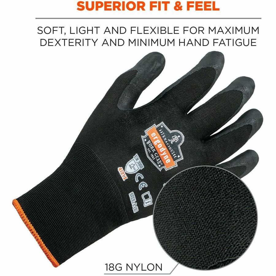 Ergodyne ProFlex 7001 Nitrile-Coated Gloves, X-Small, Black