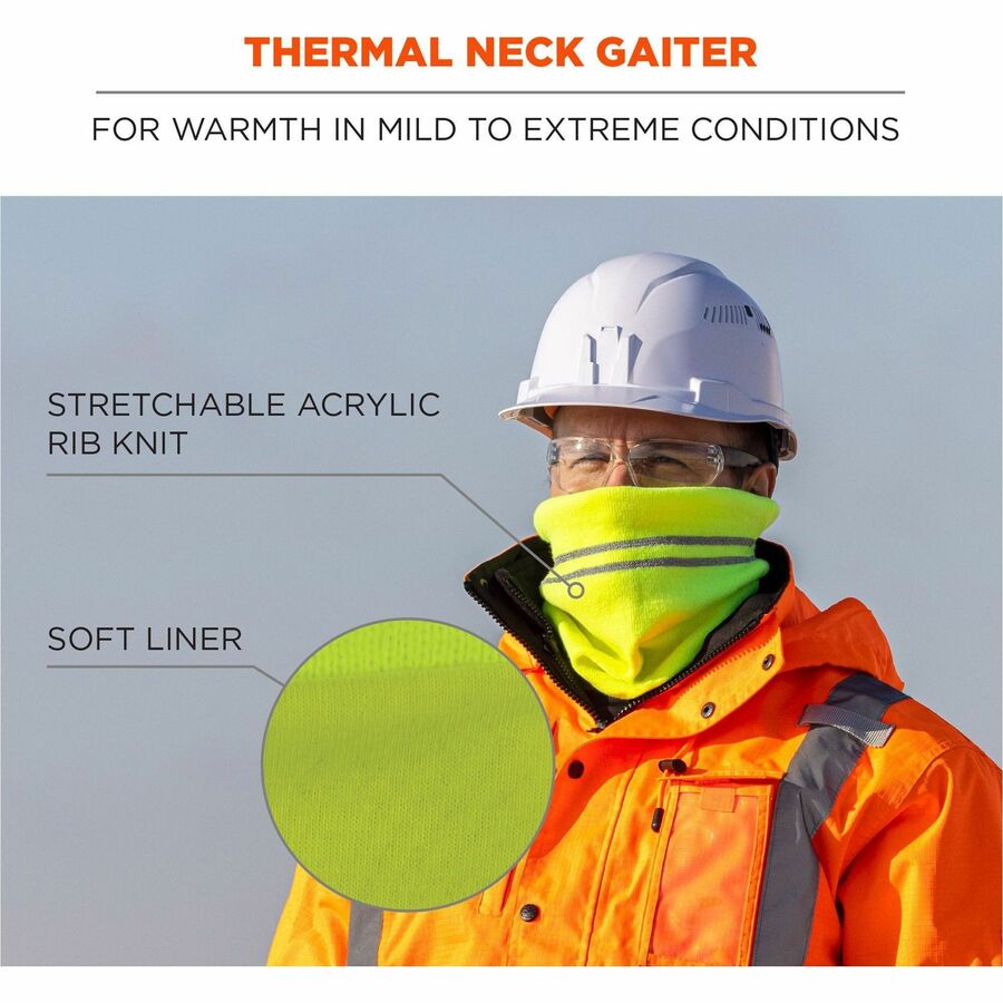 Ergodyne 6961 Reflective Winter Neck Gaiter, Fleece/Acrylic, Lime, Knit, Stretchable, Snug Fit, Comfortable, 360° Reflective Stripes, One Size, Pack of 1