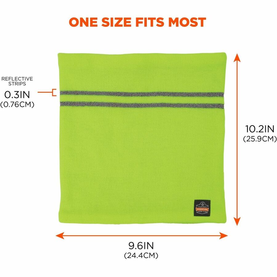 Ergodyne 6961 Reflective Winter Neck Gaiter, Fleece/Acrylic, Lime, Knit, Stretchable, Snug Fit, Comfortable, 360° Reflective Stripes, One Size, Pack of 1